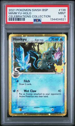 2021 POKEMON SWSH BLACK STAR PROMO CELEBRATIONS COLL #136 MIMIKYU-HOLO PSA 9 - Image 1