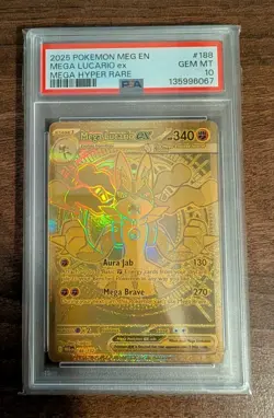 Mega Lucario Ex #188/132 - Mega Evolution Pokemon TCG - PRISTINE PSA 10 - Image 1