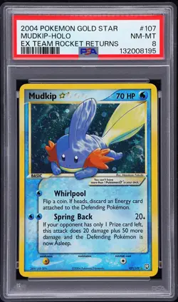 2004 POKEMON EX TEAM ROCKET RETURNS GOLD STAR #107 MUDKIP-HOLO PSA 8 - Image 1