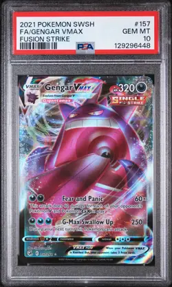 2021 Pokemon Gengar VMAX 157/264 Swsh08: Fusion Strike Holo PSA 10 - Image 1