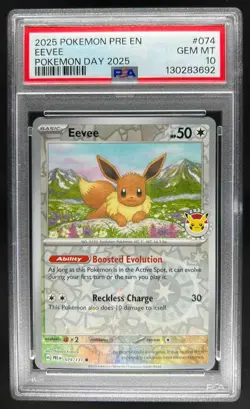 2025 Pokemon Prismatic Evolutions Pokemon Day Eevee #074/131 PSA 10 - Image 1