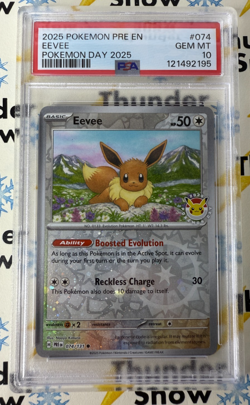 ⚡❄ 2025 Pokemon Prismatic Evolutions Pokemon Day 2025 Eevee #074 PSA 10 - Image 1