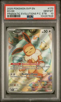 2025 POKEMON PRISMATIC EVOLUTIONS POKEMON CENTER ETB PROMO #173 EEVEE PSA 10 - Image 1
