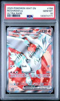2025 Pokemon Wht En-White Flare #158 Reshiram Ex Ultra Rare PSA 10 - Image 1