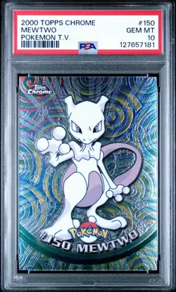 MEWTWO PSA 10 GEM MINT 2000 TOPPS CHROME BASE POKEMON TV ANIMATION #150 LOW POP - Image 1