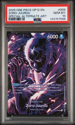 PSA 10 -2025 ONE PIECE OP12-LEGACY OF THE MASTER 004 ZORO-JUUROU ALT ART QTY - Image 2
