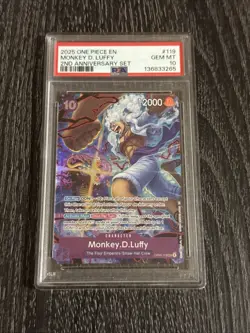 2025 ONE PIECE ENGLISH VERSION 2ND ANNIVERSARY SET #119 MONKEY D. LUFFY PSA 10 - Image 1