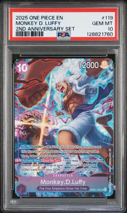 2025 ONE PIECE ENGLISH VERSION 2ND ANNIVERSARY SET #119 MONKEY D. LUFFY PSA 10 - Image 1