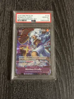 2025 ONE PIECE ENGLISH VERSION 2ND ANNIVERSARY SET #119 MONKEY D. LUFFY PSA 10 - Image 1