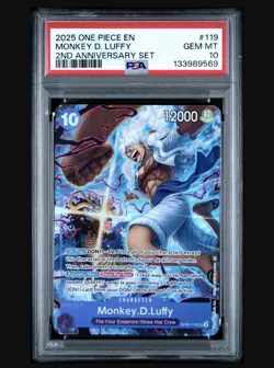 2025 ONE PIECE ENGLISH VERSION 2ND ANNIVERSARY SET #119 MONKEY D. LUFFY PSA 10 - Image 1