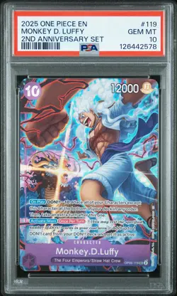 2025 ONE PIECE ENGLISH VERSION 2ND ANNIVERSARY SET #119 MONKEY D. LUFFY PSA 10 - Image 1
