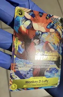 One Piece Card Game Monkey.D.Luffy Pre-Release Winner Promo P-036 NM PSA ready - Image 3