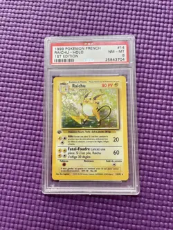 1999 Pokemon FRENCH 1st Edition Base Set Raichu Holo 14/102 PSA 8 NM-MT - Image 1