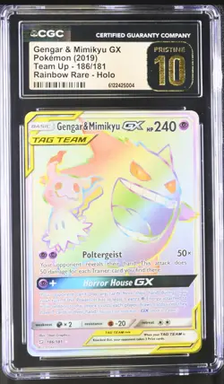 CGC 10 Pristine Pokemon TCG Gengar & Mimikyu GX 186/181 Rainbow Rare Holo - Image 1