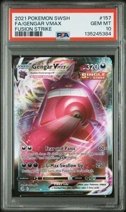 2021 Pokemon Gengar VMAX 157/264 Swsh08: Fusion Strike Holo PSA 10 - Image 1