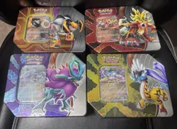 Pokemon TCG Paradox Destinies Tins Set Of 4 - Iron Boulder, Gouging Fire, & More - Image 1