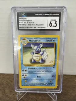 Wartortle 63/130 CGC 6.5 2000 Pokemon Base Set 2 W Gold Stamp top Deck Magazine - Image 1