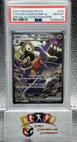 2025 POKEMON DRI EN-DESTINED RIVALS #232 CYNTHIA'S GARCHOMP EX PSA 10 GEM 0420 - Image 1