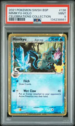 2021 POKEMON SWSH BLACK STAR PROMO CELEBRATIONS COLL #136 MIMIKYU-HOLO PSA 9 - Image 1