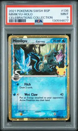 2021 POKEMON SWSH BLACK STAR PROMO CELEBRATIONS COLL #136 MIMIKYU-HOLO PSA 9 - Image 1