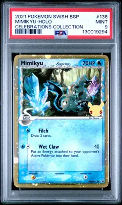 2021 POKEMON SWSH BLACK STAR PROMO CELEBRATIONS COLL #136 MIMIKYU-HOLO PSA 9 - Image 1