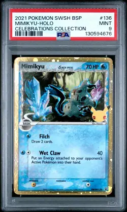 2021 POKEMON SWSH BLACK STAR PROMO CELEBRATIONS COLL #136 MIMIKYU-HOLO PSA 9 - Image 1