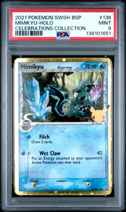 2021 POKEMON SWSH BLACK STAR PROMO CELEBRATIONS COLL #136 MIMIKYU-HOLO PSA 9 - Image 1