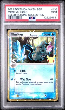2021 POKEMON SWSH BLACK STAR PROMO CELEBRATIONS COLL #136 MIMIKYU-HOLO PSA 9 - Image 1
