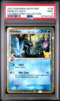 2021 POKEMON SWSH BLACK STAR PROMO CELEBRATIONS COLL #136 MIMIKYU-HOLO PSA 9 - Image 1