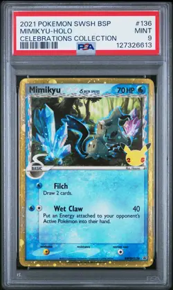 2021 POKEMON SWSH BLACK STAR PROMO CELEBRATIONS COLL #136 MIMIKYU-HOLO PSA 9 - Image 1