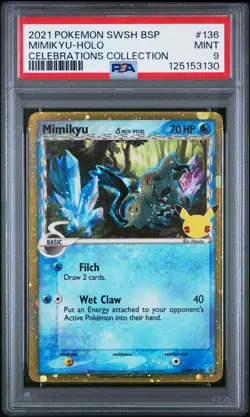 2021 POKEMON SWSH BLACK STAR PROMO CELEBRATIONS COLL #136 MIMIKYU-HOLO PSA 9 - Image 1