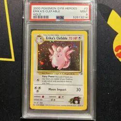PSA 9 Erika’s Clefable 3/132 -Vintage Holo Graded Pokemon Card- Gym Heroes SWIRL - Image 1