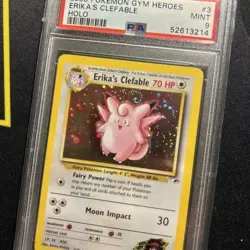 PSA 9 Erika’s Clefable 3/132 -Vintage Holo Graded Pokemon Card- Gym Heroes SWIRL - Image 2