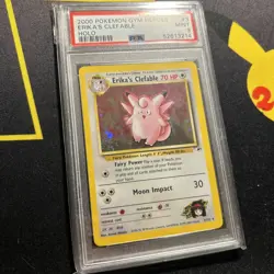 PSA 9 Erika’s Clefable 3/132 -Vintage Holo Graded Pokemon Card- Gym Heroes SWIRL - Image 3