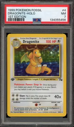 Pokemon Dragonite Fossil 1st Edition Holo Rare #4 PSA 7 - Image 1