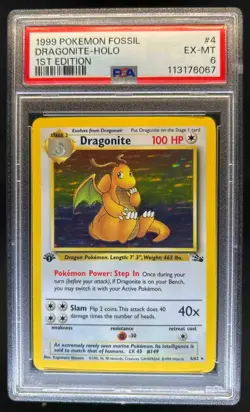 1999 Pokemon Fossil 1st Edition Dragonite #4/62 PSA 6 - Image 1