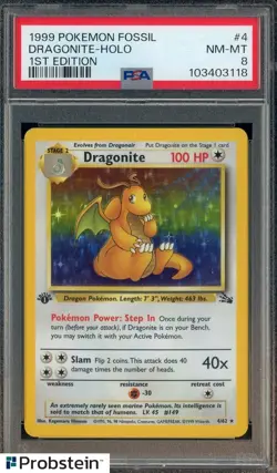 1999 Pokemon Fossil 1st Edition #4 Dragonite Holo PSA 8 NM-MT - Image 1