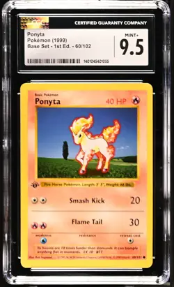 CGC 9.5 MINT+ Ponyta 1999 Base Set - 1st Edition 60/102 Common Pokemon Card - Image 1