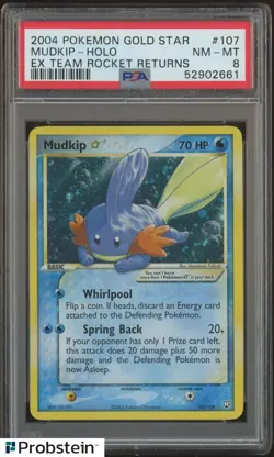 2004 Pokemon Gold Star Ex Team Rocket Returns #107 Mudkip Holo PSA 8 NM-MT - Image 1