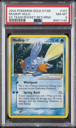 2004 POKEMON EX TEAM ROCKET RETURNS GOLD STAR #107 MUDKIP-HOLO PSA 8 - Image 1