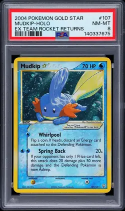 2004 POKEMON EX TEAM ROCKET RETURNS GOLD STAR #107 MUDKIP-HOLO PSA 8 - Image 1