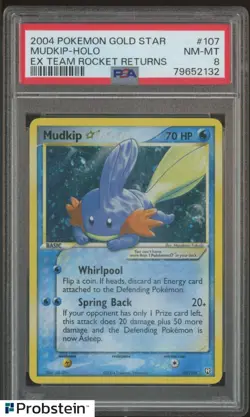 2004 Pokemon Gold Star Ex Team Rocket Returns #107 Mudkip Holo PSA 8 NM-MT - Image 1