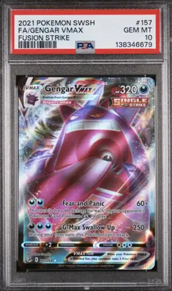 Pokemon Gengar VMAX Holo PSA 10 Gem Mint 157/264 Swsh08: Fusion Strike - Image 1