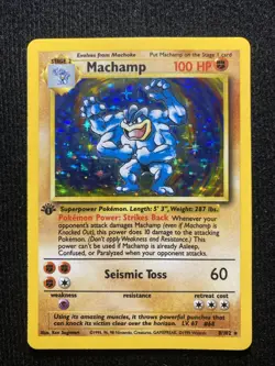 Pokemon TCG Machamp Holo 1st Edition Unlimited Rare Card Base Set 8/102 - Image 1