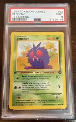 1999 Pokemon Jungle 63/64 WOTC Venonat 1st Edition PSA 9 Mint - Image 1