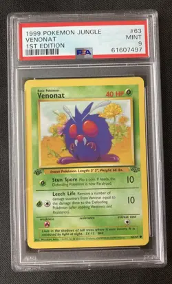 Pokemon 1999 1st Edition Jungle Venonat 63/64 Mint PSA 9 - Image 1