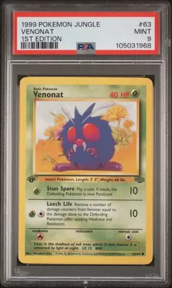 1999 POKEMON JUNGLE 1ST EDITION #63 VENONAT PSA 9 *MINT* - Image 1