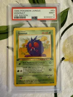1999 Pokemon - 1st Edition Venonat Non-Holo Jungle 63/64 - PSA 9 Mint! - WOTC - Image 1