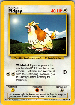 Pidgey 57/102 Pokemon: Base Set Unlimited Common - LP - Image 1