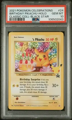 Pokemon Celebrations Pikachu 24/53 Holo Birthday Card Classic Collection PSA 10 - Image 1